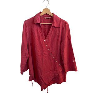Soft Surroundings Pink Button Up Blouse Tunic Women's Size Medium Asymmetrical